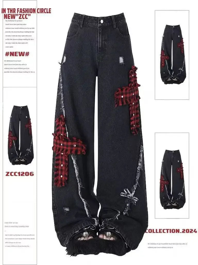 Y2K Mens Dragon Print Loose Fit Baggy Jeans Denim High Street Urban Casual Trendy Fashion Hip Hop Streetwear Daily Wear Style