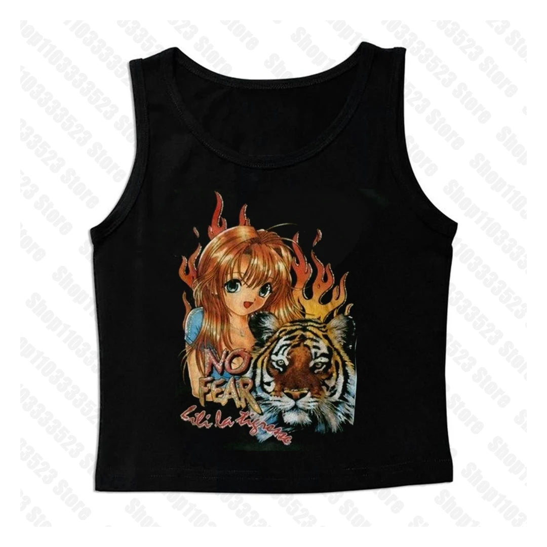 90s Aesthetic Emo Punk Baby Tank Tops Y2K Streetwear Gothic Harajuku Letter Graphic Print T-shirt Crop Top Harajuku Kawaii Vest