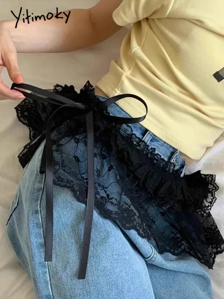 2025 Spring Summer Women Y2K Korean Lace Mini Layered Skirt Streetwear Lace Up Ruffles Harajuku High Waist Pleated Ladies Skirts