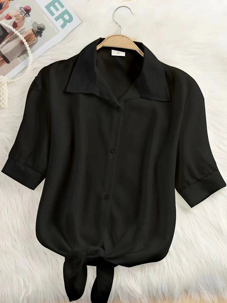 AOSSVIAO Casual Women Shirts 2025 Summer New Fashion Collar Blouse Stripe Buttons White Shirt Women Tops Streetwear