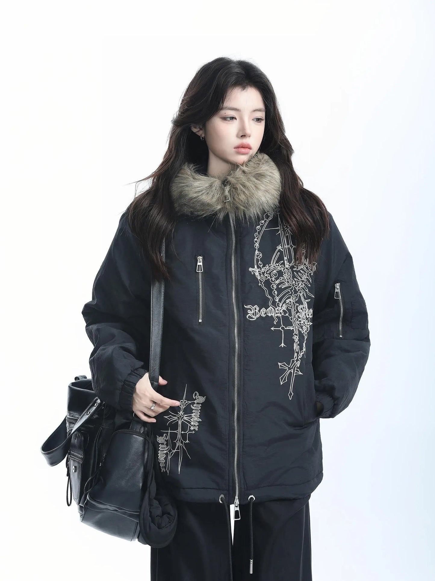American Vintage Faxu Fur Jacket Hooded Women 2025 Autumn Cotton Coats Outwear Design Subculture Gothic Sweatshirts Harajuku