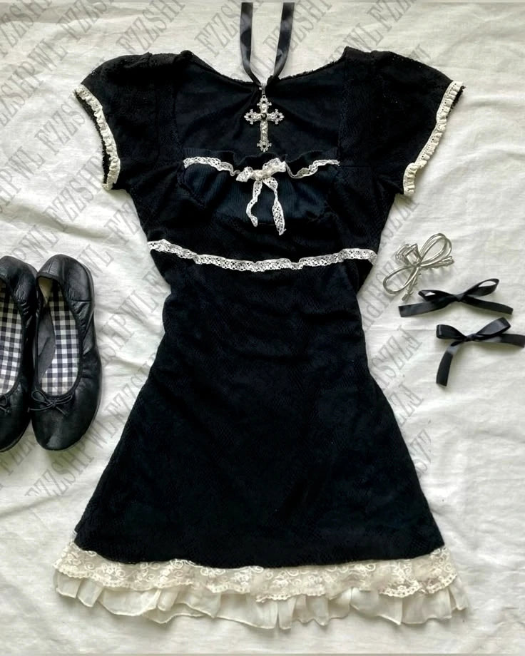 Y2K Daily Vintage fit Dress Woman's Clothing Short Sleeve Chic Casual Fashion Sundress Aesthetic Summer Personality Maiden Frock