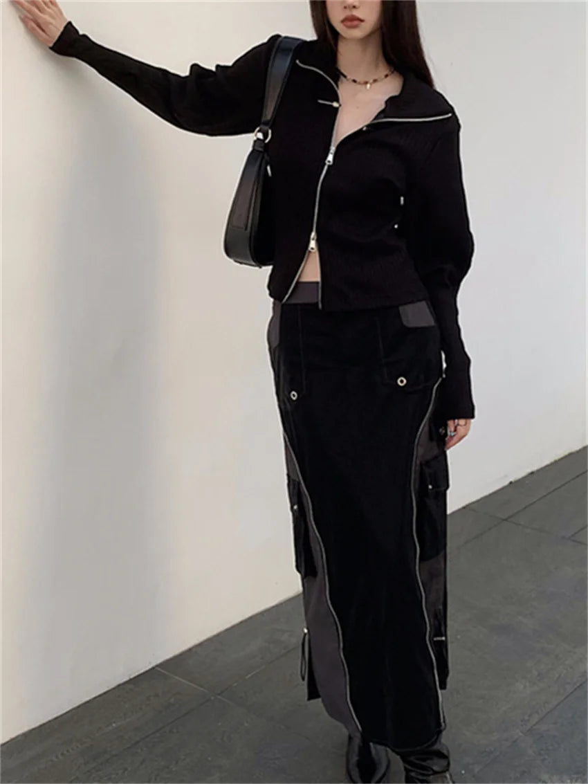 Alien Kitty Black Women Sweaters Daily New Loose Chic Elegant All Match 2025 Daily Fashion Casual Office Lady Spring Coats