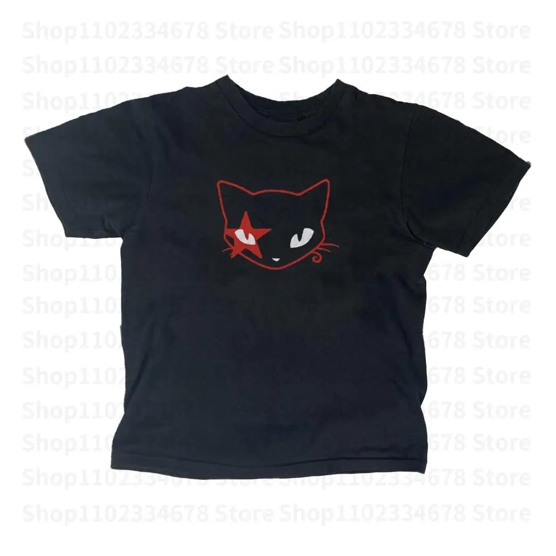 Y2K Gothic Emo Vintage Sleeveless Tank Tops Kitten Printed Sweat Vest Y2K Aesthetic Harajuku Streetwear Women Slim Fit Crop Tops