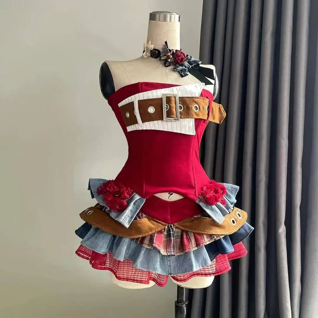 Y2k High Waist Lolita Short Skirt Suit France Vintage Slim Slash Neck Print 2 Piece Set Women Sweet Cute Off Shoulder Top Female