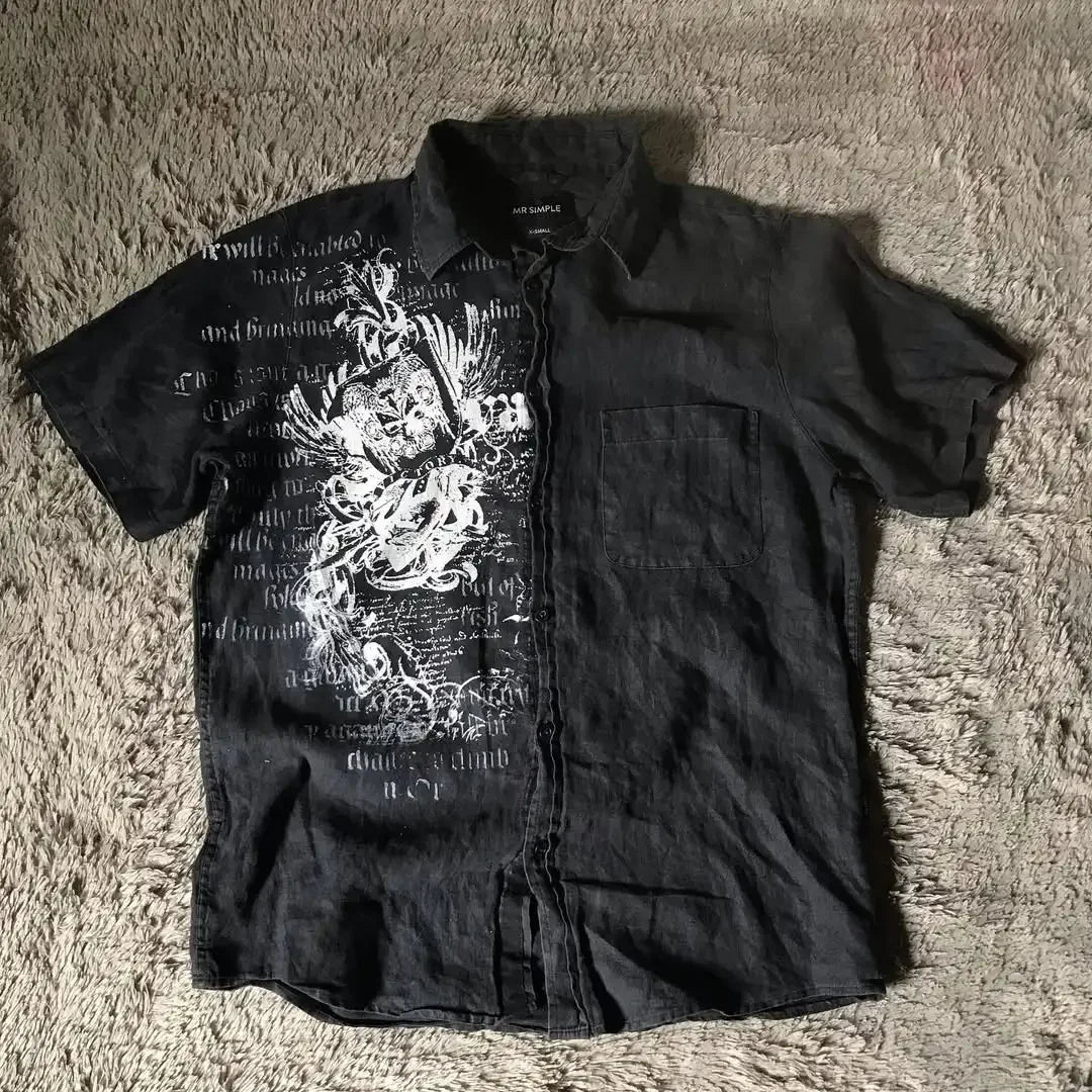 2025 New White Long sleeves Shirt Affliction Retro T Shirt Harajuku Men Skull Holy Writ Stripe Printing Tee Fashion Gothic Tops