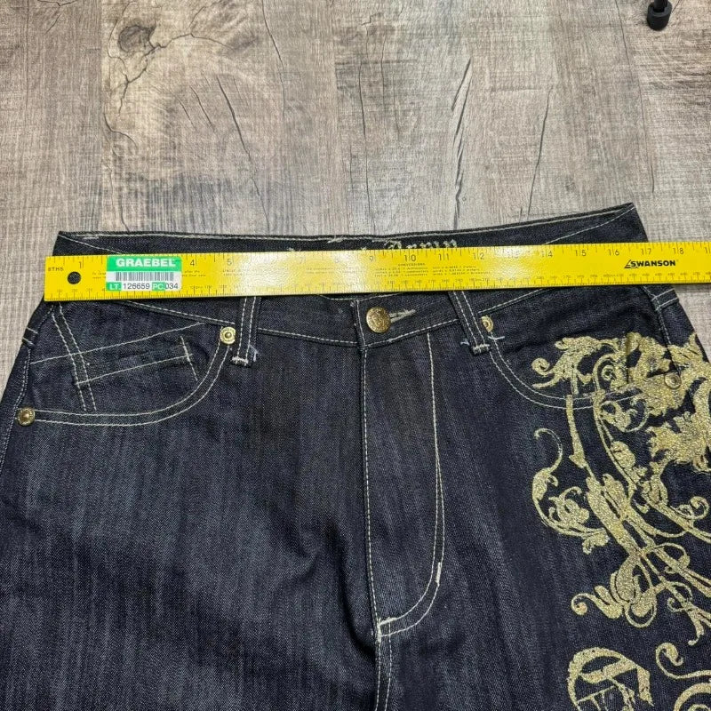 American Vintage Popular New Yellow Print Loose Denim Shorts Men Streetwear Fashion Gothic Casual Joker Shorts Women Clothing