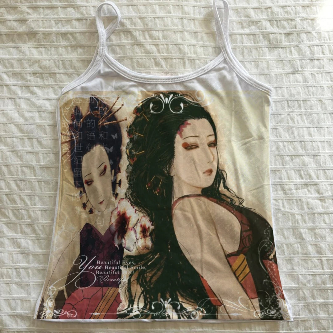 2000s Y2k Print Crop Tops Gothic Punk Streetwear Aesthetic Sexy Women's Tank Tops Baby Tank Emo Girls Kawaii Girls Slim Camisole