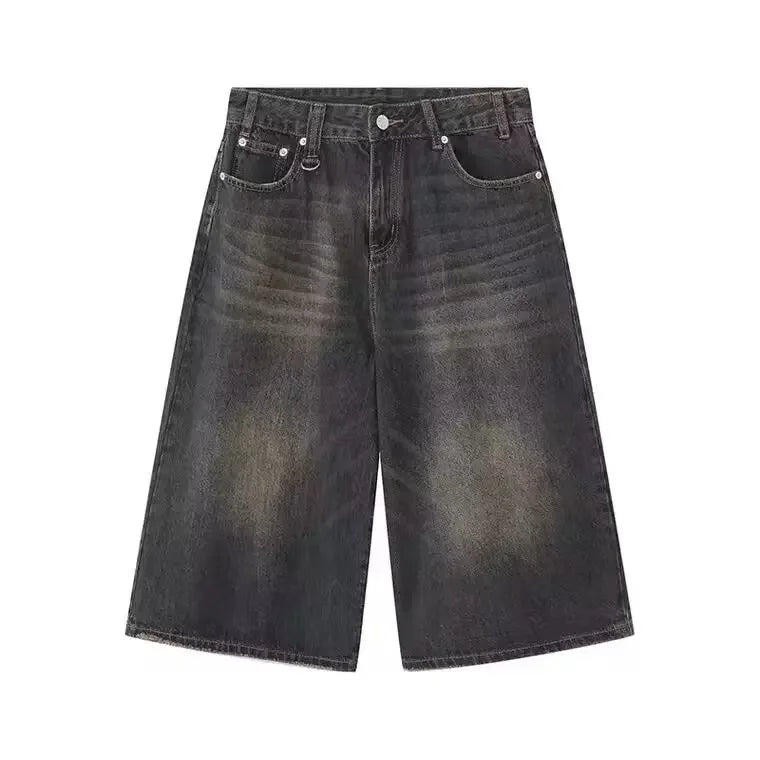 American Style Vintage Men's Jeans Loose Fit Wide Leg Straight Leg Denim Shorts Sensibility Design For Summer Wholesale