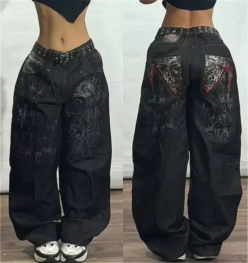 American Fashion Hip Hop Joker Oversized Jeans Women Street Y2K New Clearance Spot Hot Mopping Wide-leg Pants Unisex Loose Jeans