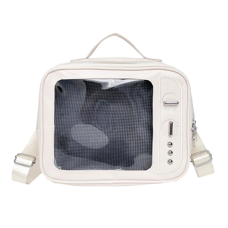 Y2K Japanese Kawaii TV Design Ita Bag Cute PU Shoulder Bag Transparent Pocket Harajuku Crossbody Bag for Women Fashion Backpacks