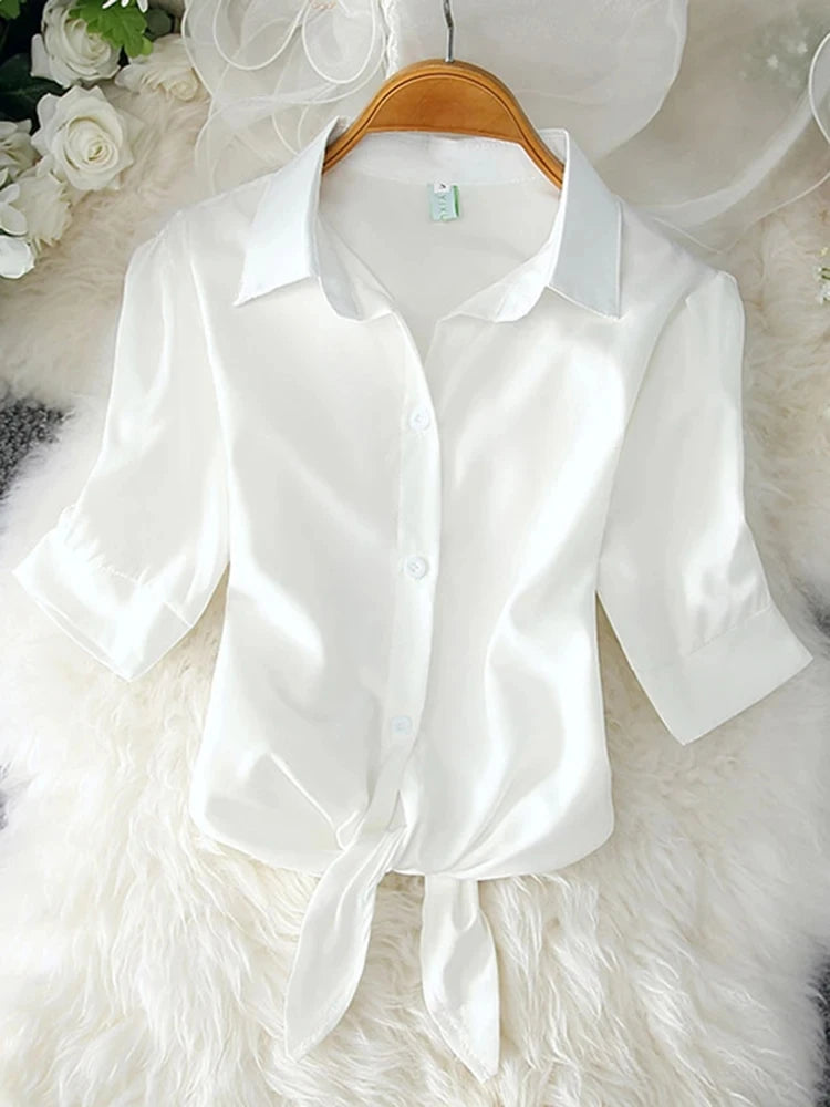 AOSSVIAO Casual Women Shirts 2025 Summer New Fashion Collar Blouse Stripe Buttons White Shirt Women Tops Streetwear