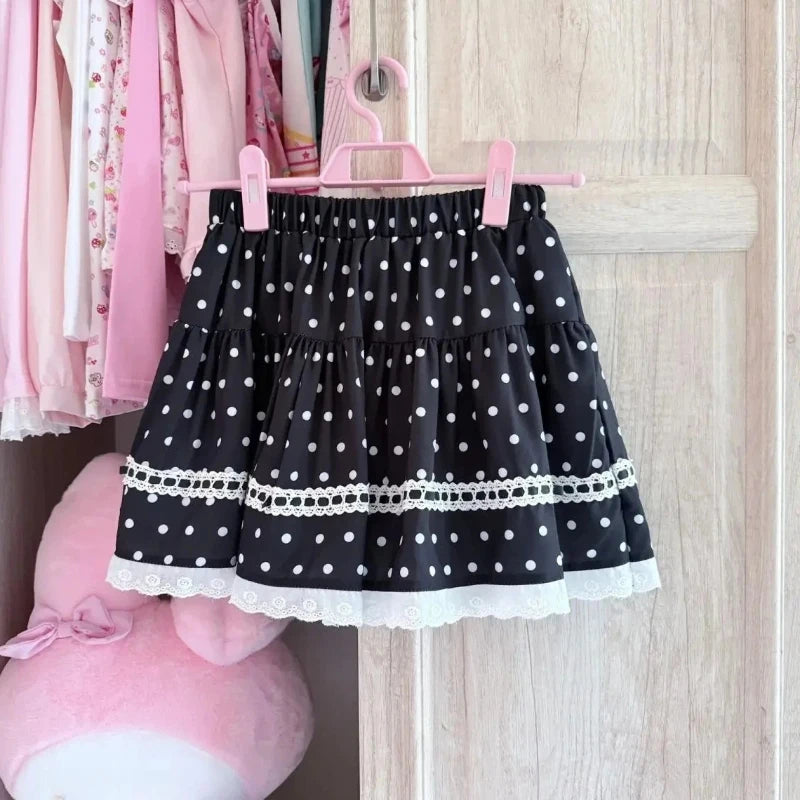 Y2K JK Lolita Japan Kawaii Girl Cute Sweet Lace T-shirt Lolita Print Tops Bow Cake Blouse A-line Spliced Cake Skirt New Chic