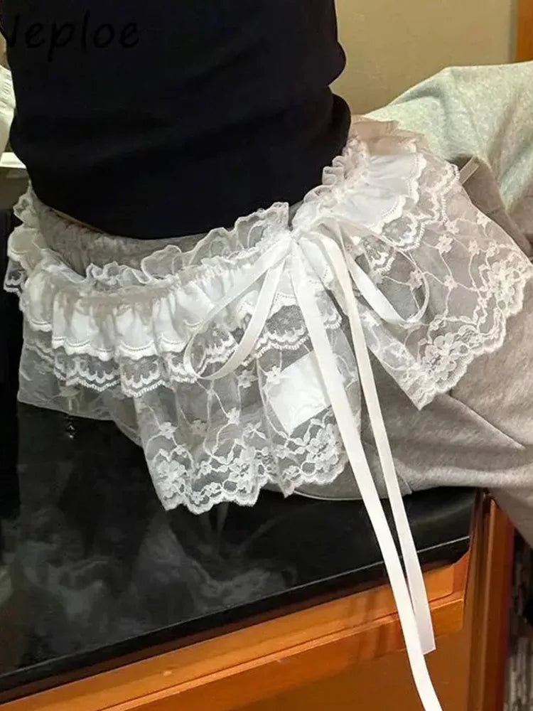 2025 Spring Summer Women Y2K Korean Lace Mini Layered Skirt Streetwear Lace Up Ruffles Harajuku High Waist Pleated Ladies Skirts