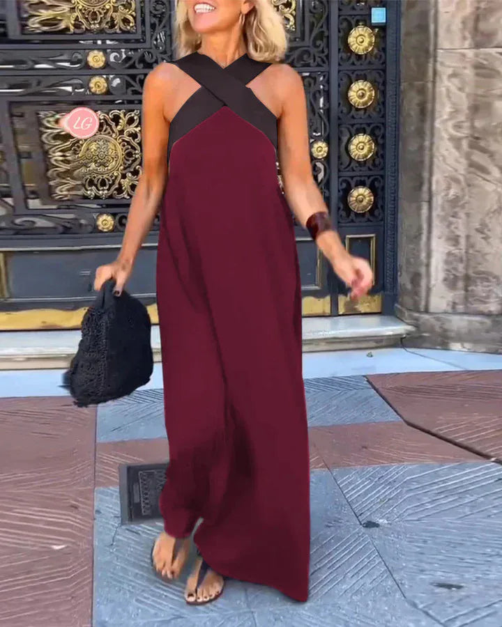2025 New Summer Cross Halter Long Dress For Women Casual Loose Off Shoulder Beach Dress Fashion Multi-color Holiday Slim Dresses