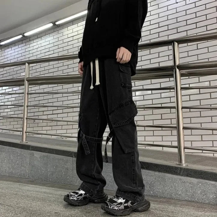 American Style Streetwear Men's Jeans Multi-Pocket Loose Straight-Leg Wide-Leg Spring Autumn New Arrival Long Pants