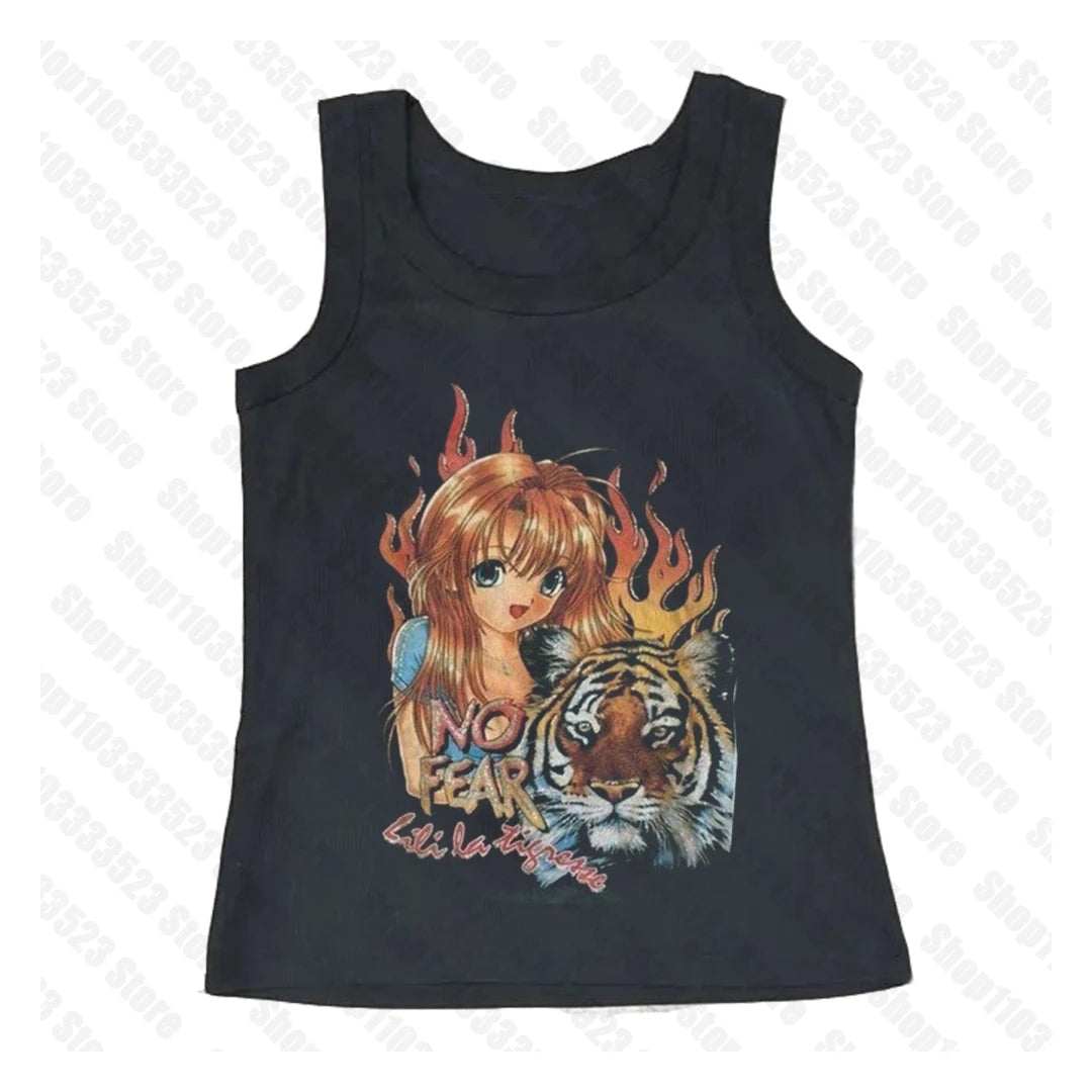 90s Aesthetic Emo Punk Baby Tank Tops Y2K Streetwear Gothic Harajuku Letter Graphic Print T-shirt Crop Top Harajuku Kawaii Vest