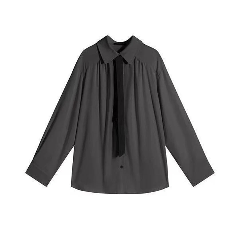 Zadily 2024 Summer Minimalist Long Sleeve Button Up Shirt Women Korean Style Solid Tie Oversize Shirts Blouse Loose Clothes Tops