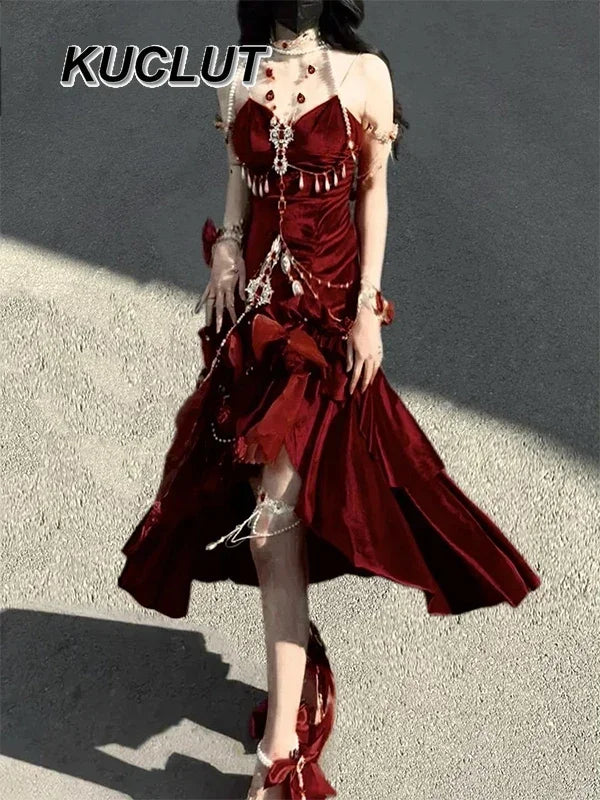 2025 New Summer Sweet and Cute Halter Dress Y2k Lolita Style Solid Color Elegant Sexy Spaghetti Strap Dresses for Women