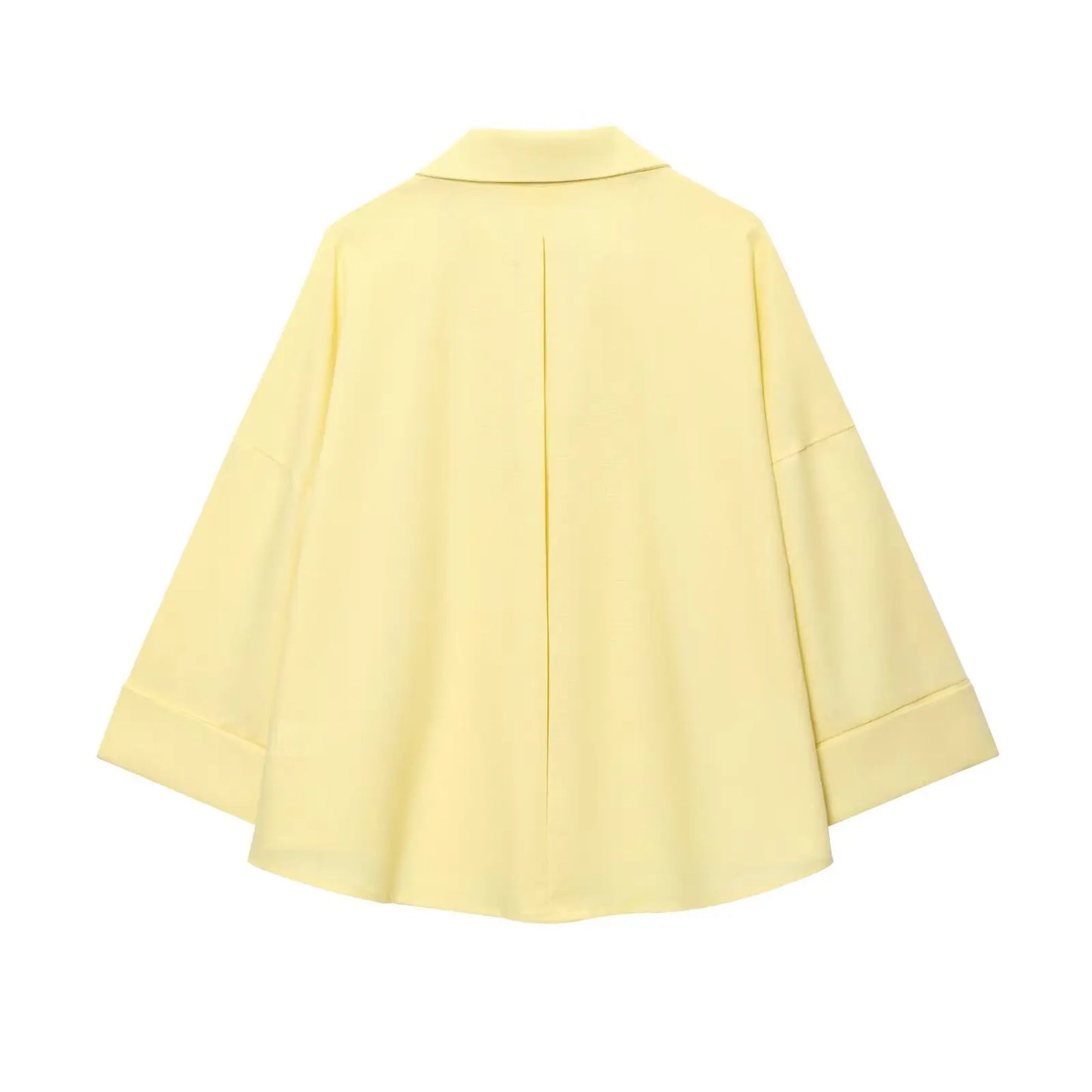 2025 AZRAF Women Summer Fashion New Blended Wide Sleeve Shirt Unique V-neck Joker Button Loose Top Blouses Mujer