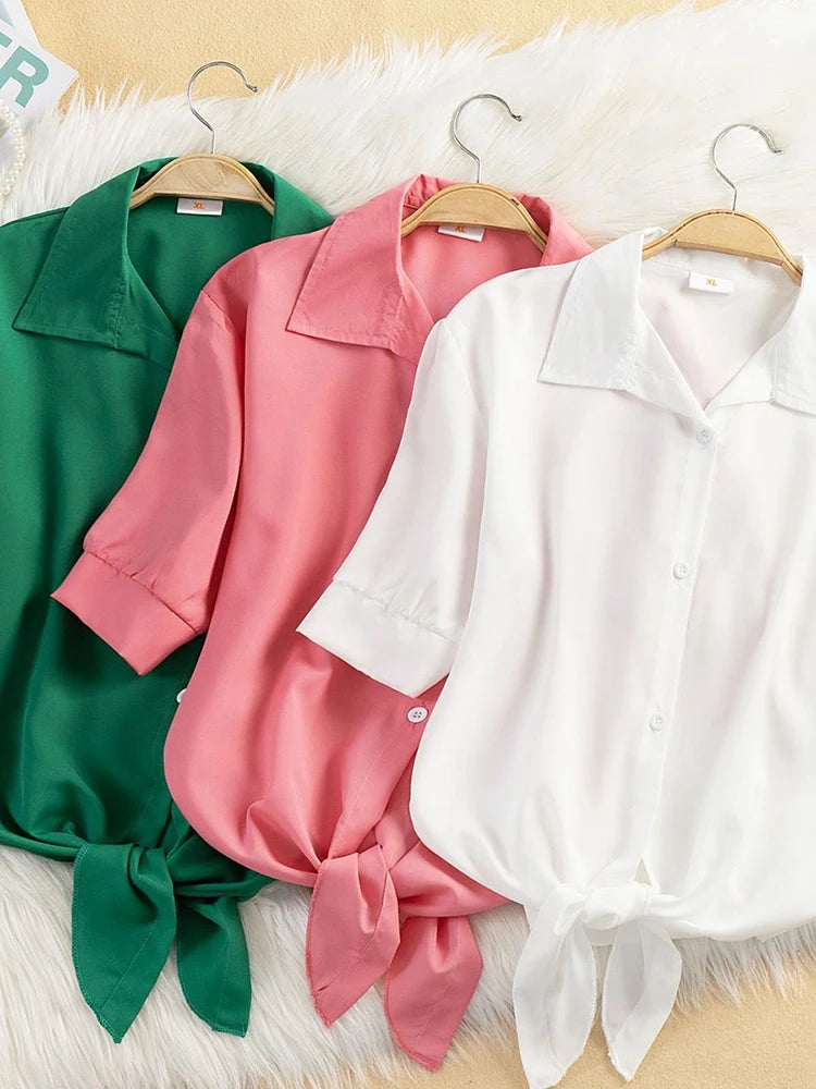 AOSSVIAO Casual Women Shirts 2025 Summer New Fashion Collar Blouse Stripe Buttons White Shirt Women Tops Streetwear