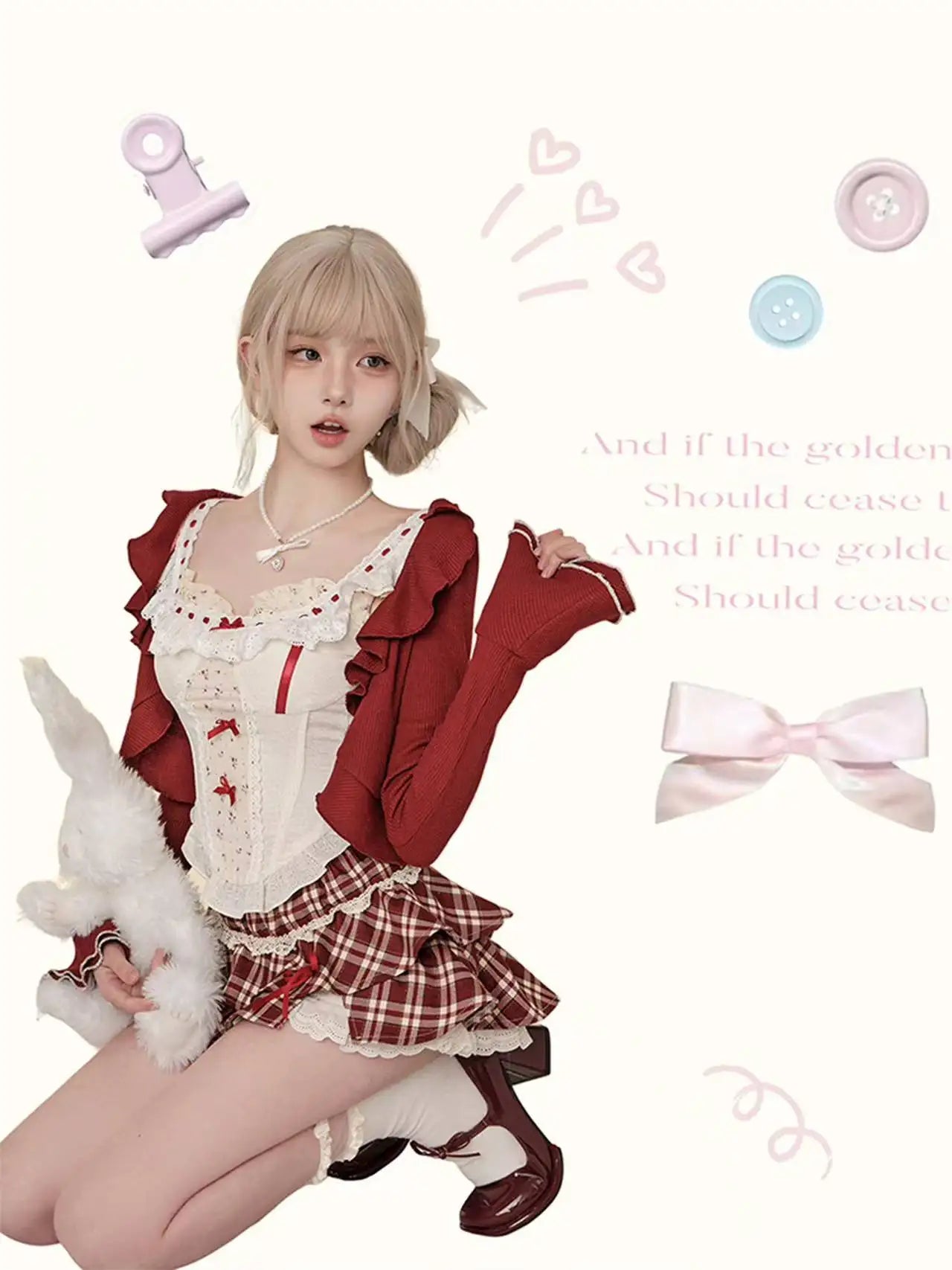 Y2k High Waist Lolita Short Skirt Suit France Vintage Slim Slash Neck Print 2 Piece Set Women Sweet Cute Off Shoulder Top Female