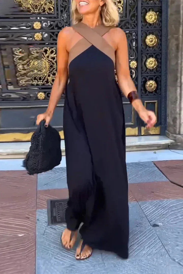 2025 New Summer Cross Halter Long Dress For Women Casual Loose Off Shoulder Beach Dress Fashion Multi-color Holiday Slim Dresses