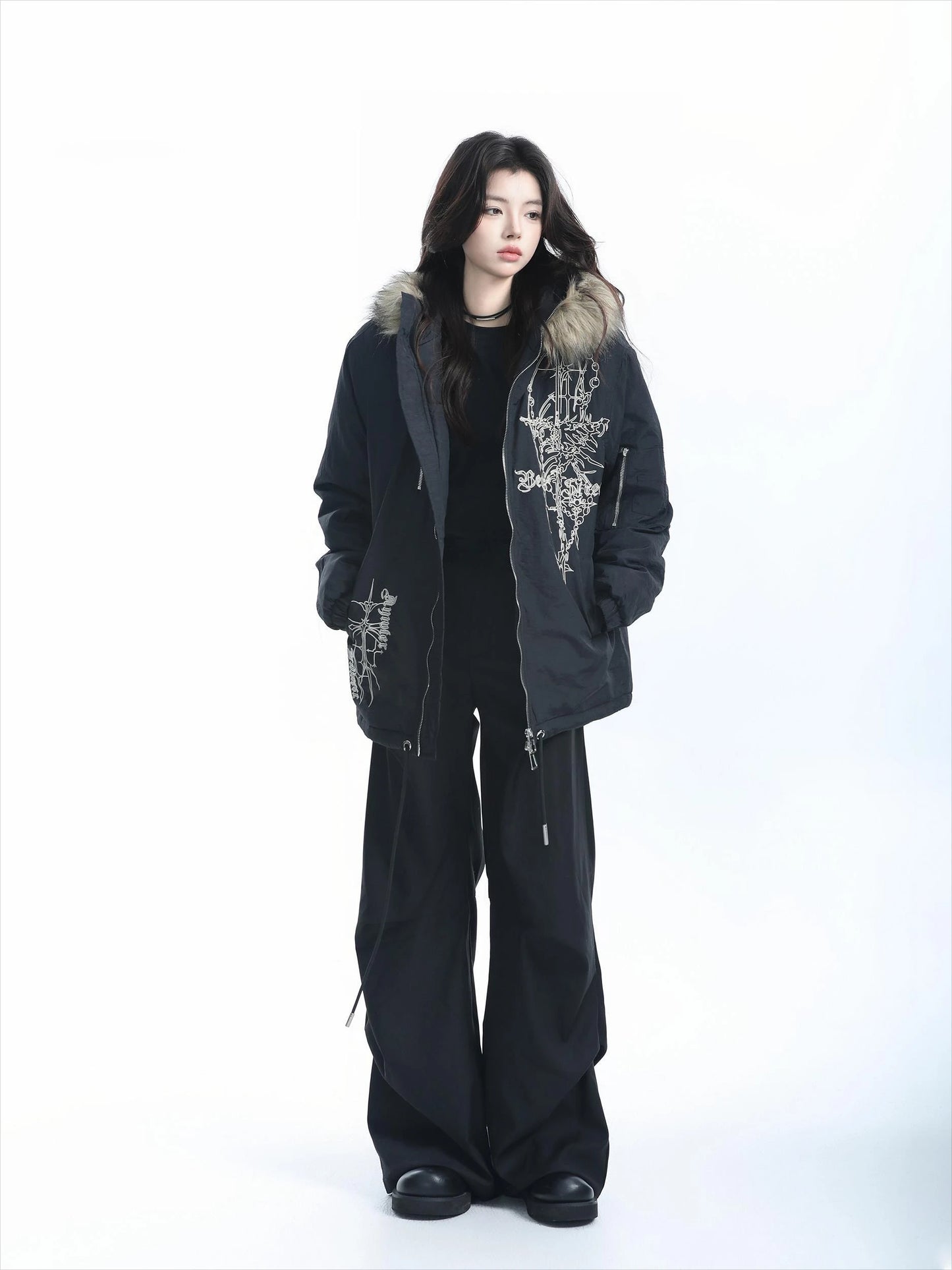 American Vintage Faxu Fur Jacket Hooded Women 2025 Autumn Cotton Coats Outwear Design Subculture Gothic Sweatshirts Harajuku