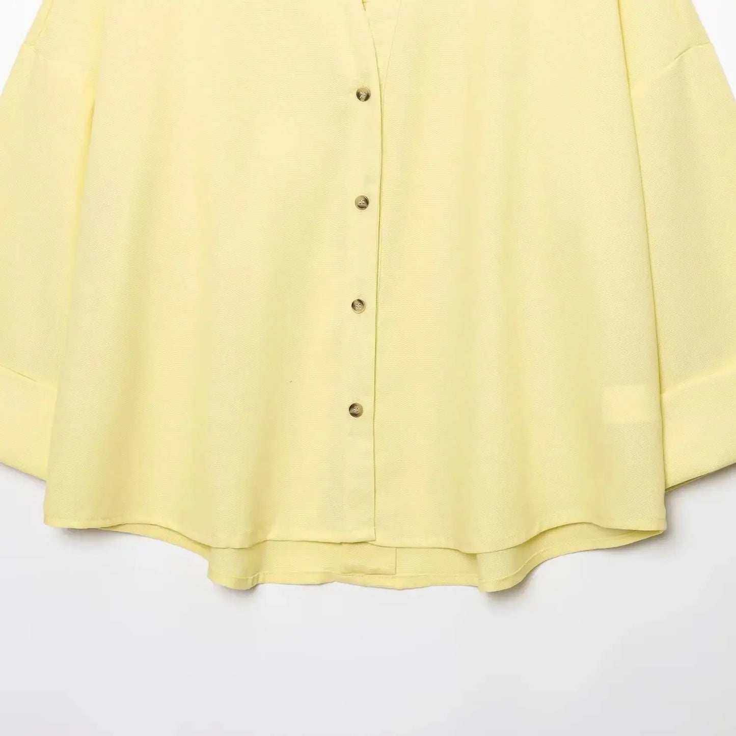 2025 AZRAF Women Summer Fashion New Blended Wide Sleeve Shirt Unique V-neck Joker Button Loose Top Blouses Mujer
