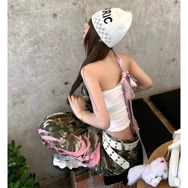 American Street Tools Three-dimensional Camouflage Machete Printed Pants Women Y2K Spice Girls Pants Slim Slim Wide-leg Mop Pant