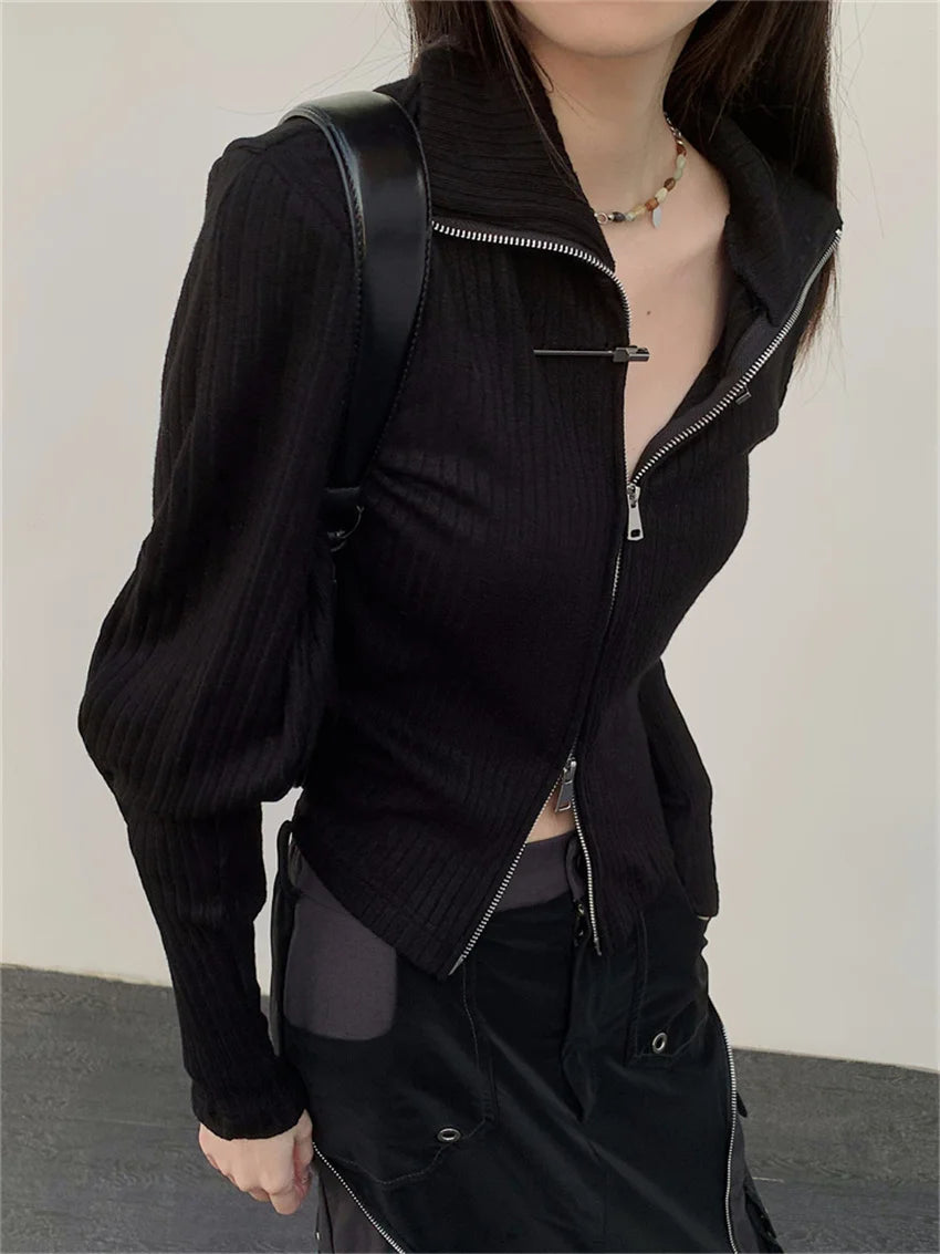Alien Kitty Black Women Sweaters Daily New Loose Chic Elegant All Match 2025 Daily Fashion Casual Office Lady Spring Coats