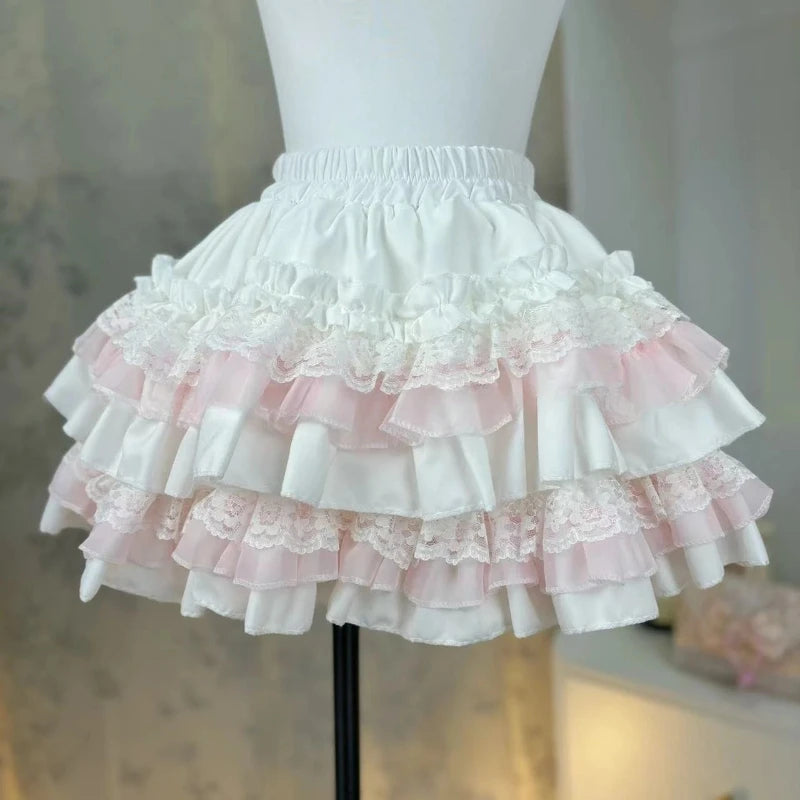 Y2K JK Lolita Japan Kawaii Girl Cute Sweet Lace T-shirt Lolita Print Tops Bow Cake Blouse A-line Spliced Cake Skirt New Chic