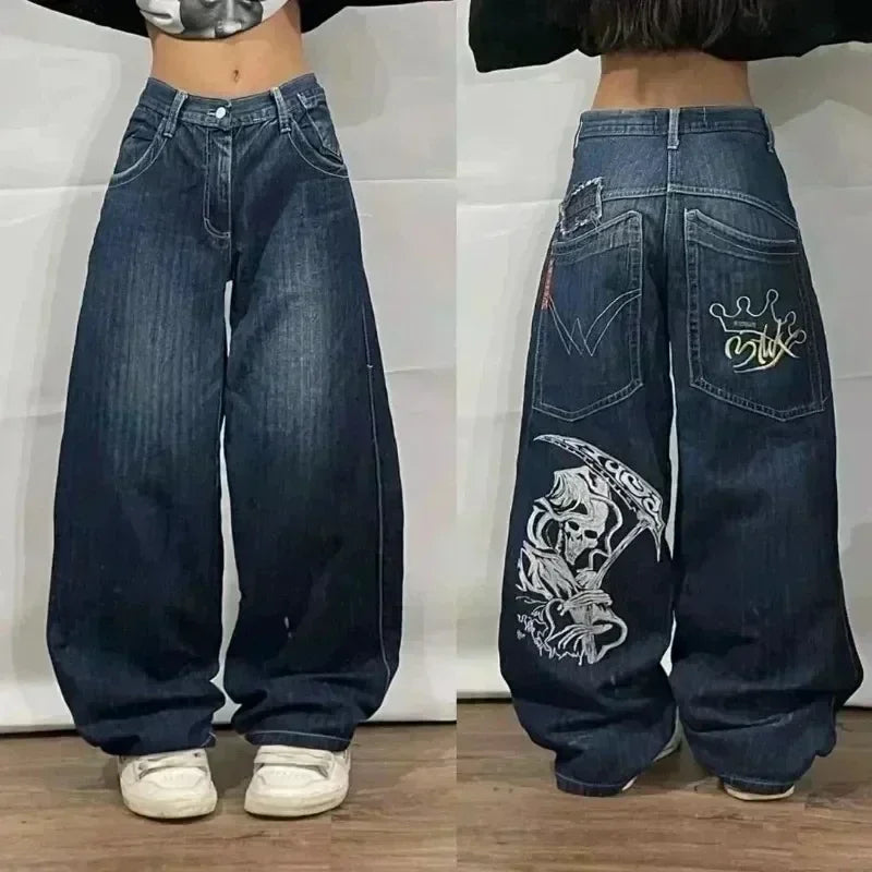American Fashion Hip Hop Joker Oversized Jeans Women Street Y2K New Clearance Spot Hot Mopping Wide-leg Pants Unisex Loose Jeans