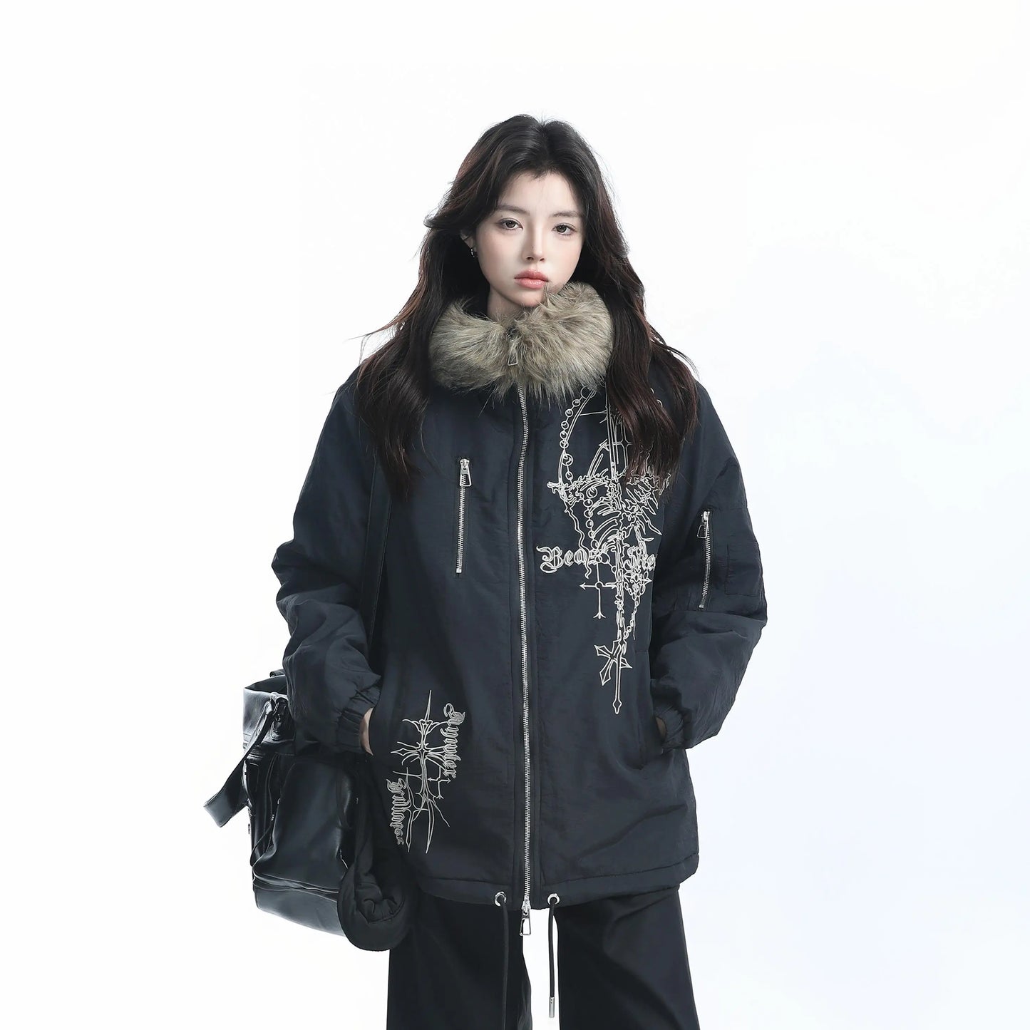 American Vintage Faxu Fur Jacket Hooded Women 2025 Autumn Cotton Coats Outwear Design Subculture Gothic Sweatshirts Harajuku