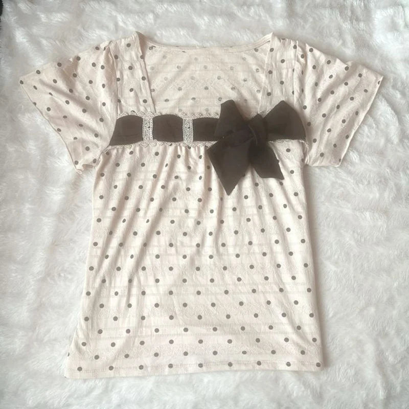 Y2K Fairy Grunge Crop Top for Women Short Sleeve Lace Patchwork T-Shirt Aesthetic Slim Fit Cute Babydoll Top Tees Streetwear Top