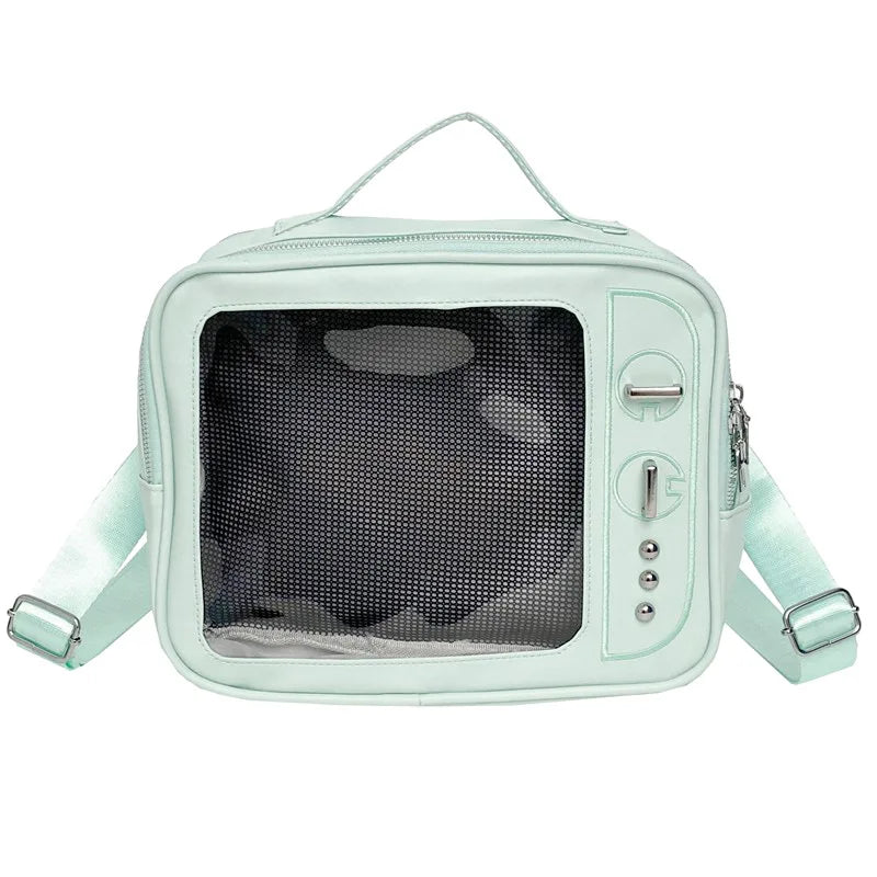 Y2K Japanese Kawaii TV Design Ita Bag Cute PU Shoulder Bag Transparent Pocket Harajuku Crossbody Bag for Women Fashion Backpacks