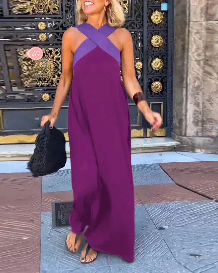 2025 New Summer Cross Halter Long Dress For Women Casual Loose Off Shoulder Beach Dress Fashion Multi-color Holiday Slim Dresses