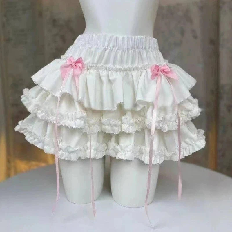 Y2K JK Lolita Japan Kawaii Girl Cute Sweet Lace T-shirt Lolita Print Tops Bow Cake Blouse A-line Spliced Cake Skirt New Chic