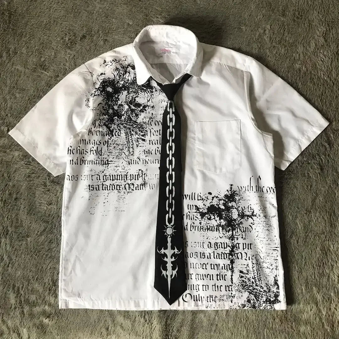 2025 New White Long sleeves Shirt Affliction Retro T Shirt Harajuku Men Skull Holy Writ Stripe Printing Tee Fashion Gothic Tops