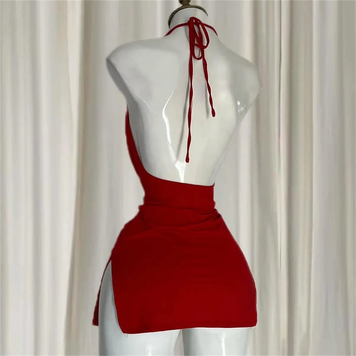 2025 New V Neck Backless Side Slit Sexy Slim Camisole Dress Summer Female Elegant Lace Up Dresses Ladies Beach Tourism Sundress