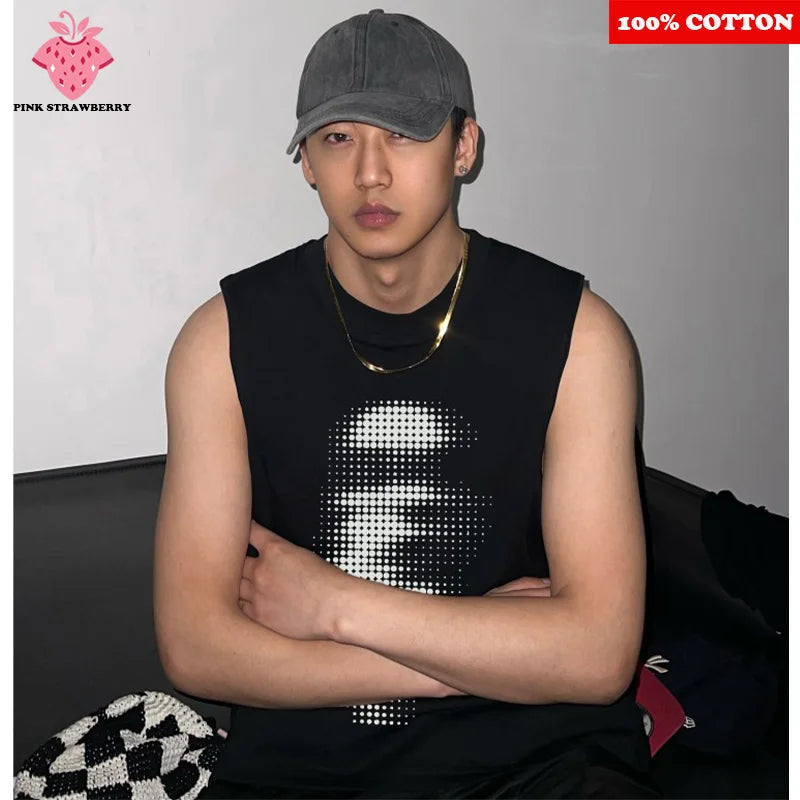 American Abstract face Vest Men Summer 2025 New Sport Sleeveless T-shirt Fitness Swimm Run Vest Quick Dry Y2k Top men clothing