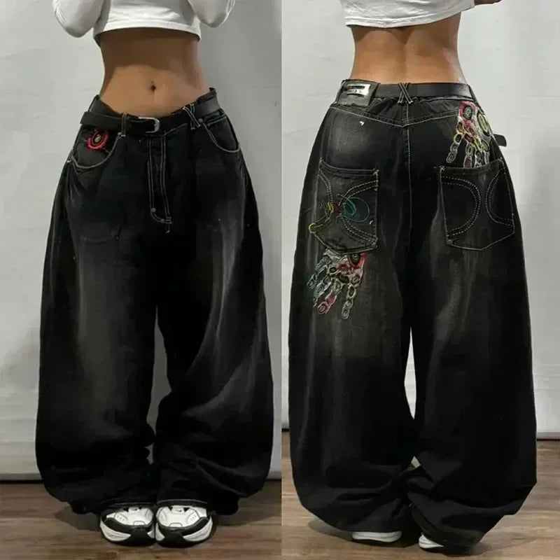 American Fashion Hip Hop Joker Oversized Jeans Women Street Y2K New Clearance Spot Hot Mopping Wide-leg Pants Unisex Loose Jeans