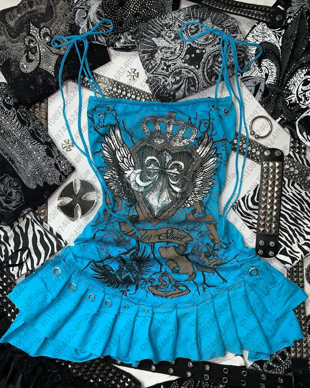 Aesthetic Y2k girl suspenders Top Y2k Clothes blue Gothic bow Slimming Bottom for Women dress Sexy Girls high street character