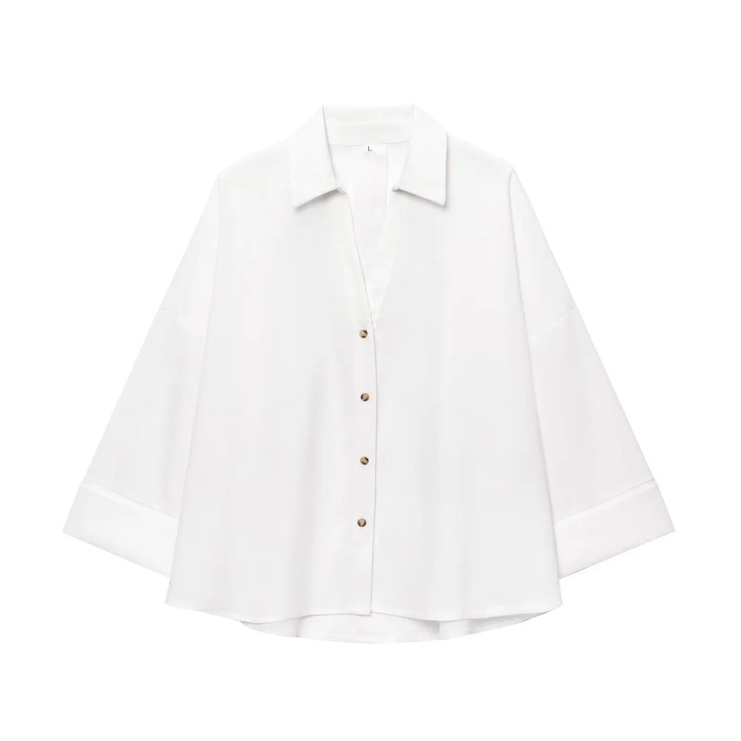2025 AZRAF Women Summer Fashion New Blended Wide Sleeve Shirt Unique V-neck Joker Button Loose Top Blouses Mujer