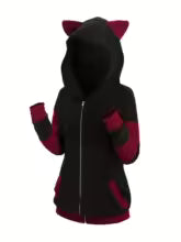 2024 European and American fashion women's new thick cat ears in autumn and winter long color matching hooded sweater coat