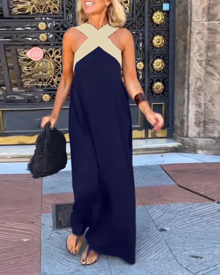 2025 New Summer Cross Halter Long Dress For Women Casual Loose Off Shoulder Beach Dress Fashion Multi-color Holiday Slim Dresses