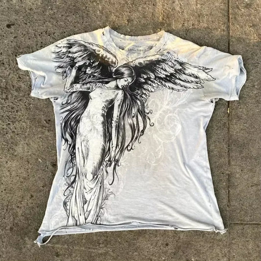 Y2k Tops Goth Print Graphic T Shirts Street Harajuku Hip Hop Vintage Shirts for Men Clothing Loose Casual Punk Oversized T Shirt