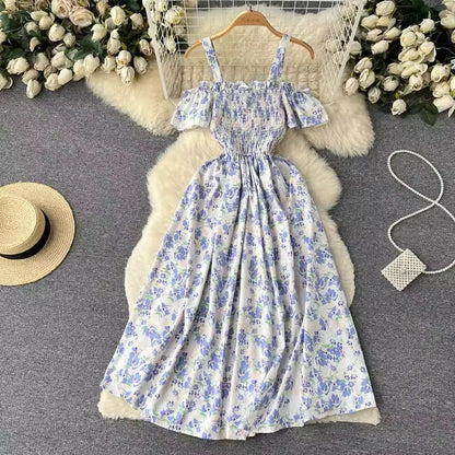 YuooMuoo Romantic Floral Print Long Summer Dress Women Fashion Off Shoulders Straps Vacation Beach Dress Korean Party Vestidos