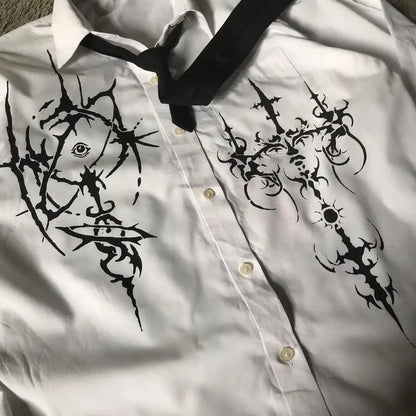 2025 New White Long sleeves Shirt Affliction Retro T Shirt Harajuku Men Skull Holy Writ Stripe Printing Tee Fashion Gothic Tops