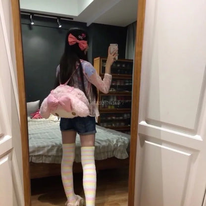 2024 Sanrio My Melody Tote Bag Sweet Kawaii Girl Shoulder Bag Cartoon Cute Plush Student Backpack Pink Large Capacity Handbag